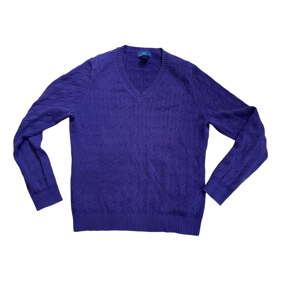 Brooks Brothers 346 Plum Purple Cable Knit V-Neck Cotton Sweater Men’s Size XL